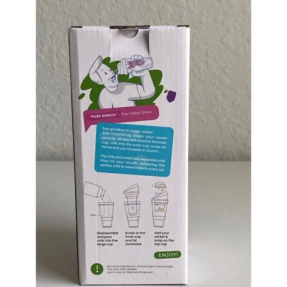 The CrunchCup Never Soggy Portable Cereal & Milk for Cereal on the Go‎ Pink NEW